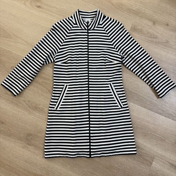 CABI Versatile Knit Byline Jacket Sz S Zip Pockets Nautical Stripe Black White - Picture 4 of 8